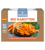 Karotten in Scheiben, blanchiert, geschält, vegan, 300 gr Schachtel, Tiefkühlware, followfood