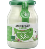 Joghurt Natur gerührt 3,8 % Fett, 500 gr Glas, Andechser Natur