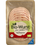 Paprika-Lyoner, geschnitten, 80 gr Packung, Die Bio-Wurst