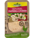 Geflügel Paprika-Lyoner, geschnitten, 80 gr Packung, Gackerle Bio