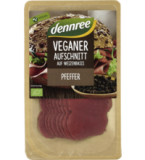 Veganer Aufschnitt auf Weizenbasis mit Pfeffer, 90 gr Packung, dennree