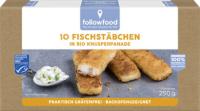 10 Fischstäbchen in Bio Knusperpanade, 250 gr Schachtel, Tiefkühlware, followfood