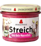 Brotaufstrich „Streich” Rote Bete-Meerrettich, vegan, 180 gr Glas, Zwergenwiese
