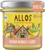 Brotaufstrich „Streichgenuss” Papaya Mango Curry, vegan, 140 gr Glas, Allos