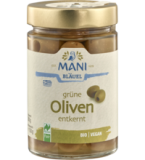 Grüne Oliven, in Lake, entkernt, vegan, 280 gr Glas (Abtropfgewicht 150 gr), Mani