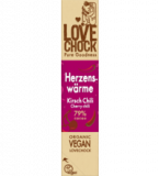 Schokoriegel „Herzenswärme” (Kirsch & Chili), mit 79% Kakao, vegan, 40 gr Stück, Lovechock