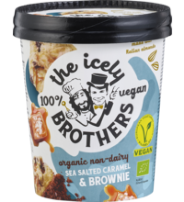Sea Salted Caramel & Brownie Eiscreme, vegan, 460 ml Becher, Tiefkühlware, The Icely Brothers