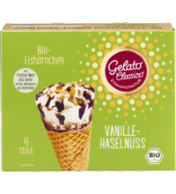 Multipack Eishörnchen Vanille-Haselnuss, 440 ml Packung (4 Stück), Tiefkühlware, Gelato Classico