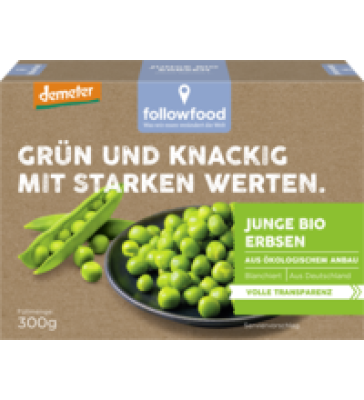 Junge Erbsen, blanchiert, vegan, 300 gr Schachtel, Tiefkühlware, followfood