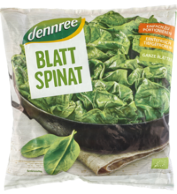 Blattspinat, vegan, 750 gr Beutel, Tiefkühlware, dennree