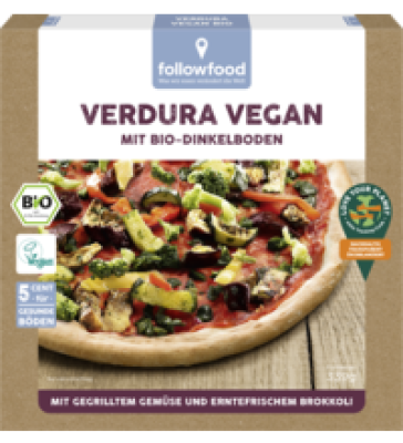 Dinkel-Pizza Verdura, vegan, 339 gr Schachtel, Tiefkühlware, followfood