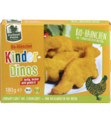 Hähnchen Kinder Dinos, 180 gr Packung (7-8 Stück), Tiefkühlware, Freiländer Bio-Geflügel