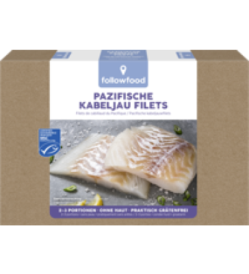 Pazifische Kabeljau Filets, ohne Haut, 200 gr Schachtel (2-3 Portionen), followfood