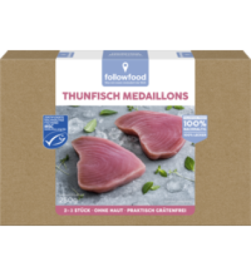 Thunfisch Medaillons, ohne Haut, 250 gr Schachtel (2-3 Stück), Tiefkühlware, followfood