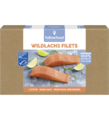 Wildlachs Filets, ohne Haut, 200 gr Schachtel (2 Stück), Tiefkühlware, followfood