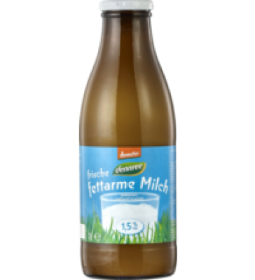 Frische fettarme Milch, 1,5% Fett, 1 ltr Flasche, dennree
