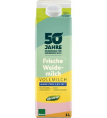 Frische Weide-Vollmilch, 3,8% Fett, 1 ltr Tetra Pack, dennree