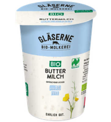 Buttermilch, 500 gr Becher, Gläserne Molkerei