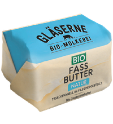 Fassbutter Sauerrahm Natur, 82% Fett, 250 gr Stück, Gläserne Molkerei