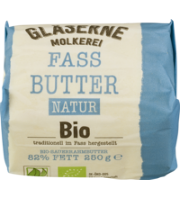 Fassbutter Natur (aus Sauerrahm), 82% Fett, 250 gr Stück, Gläserne Molkerei
