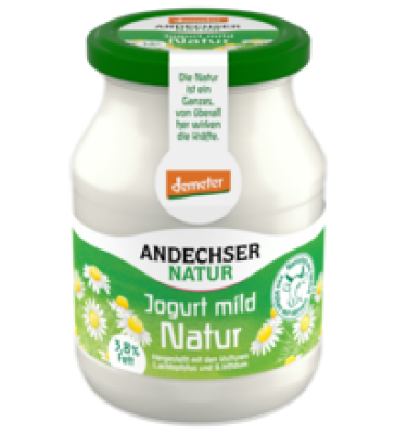 Jogurt mild Natur (demeter), 3,8% Fett, 500 gr Glas, Andechser Natur