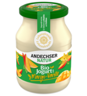 Jogurt mild Mango-Vanille, 3,8% Fett, 500 gr Glas, Andechser Natur