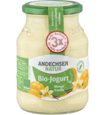 Joghurt Mango-Vanille 3,7 % Fett, 500 gr Glas, Andechser Natur