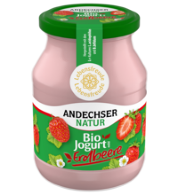 Jogurt mild Erdbeere, 3,8% Fett, 500 gr Glas, Andechser Natur
