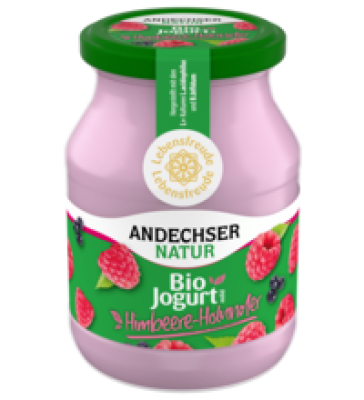 Jogurt mild Himbeere-Holunder, 3,8% Fett, 500 gr Glas, Andechser Natur