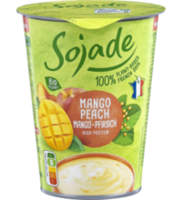 Soja Joghurtalternative Mango-Pfirsich, vegan, 2,2% Fett, 400 gr Becher, Sojade