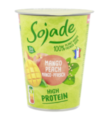 Soja Joghurtalternative Mango-Pfirsich, vegan, 2,2% Fett, 400 gr Becher, Sojade