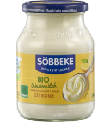 Cremiger Joghurt Zitrone, 7,5% Fett, 500 gr Glas, Söbbeke