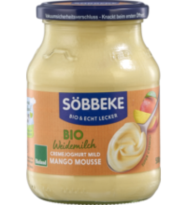 Cremiger Joghurt mild Mango Mousse, 7,5% Fett, 500 gr Glas, Söbbeke