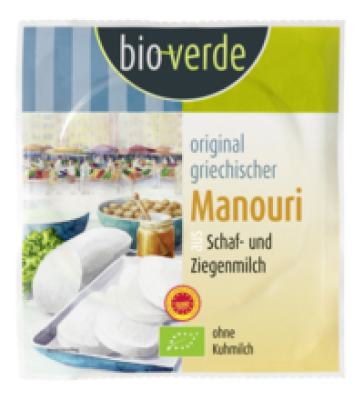 Original griechischer Manouri (aus Schaf- und Ziegenmilch), mind. 70% Fett i. Tr., 150 gr Packung, bio-verde