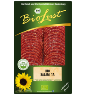 Bio Salami 1A, hauchfein, geschnitten, 80 gr Packung, BioLust
