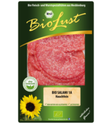 Bio Salami 1A, hauchfein, geschnitten, 80 gr Packung, BioLust