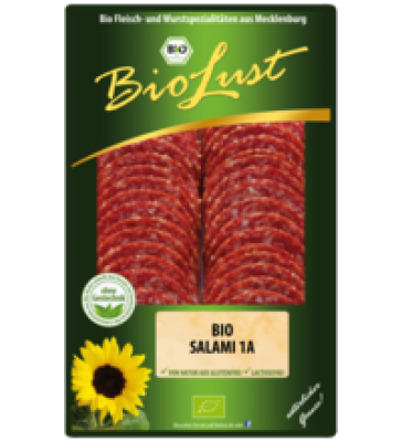 Bio Salami 1A, geschnitten, 80 gr Packung, BioLust