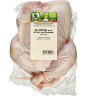 Hähnchen ganz, mit Hals und Innereien, ca. 1,9 kg Stück, Freiländer Bio Geflügel (11,90/kg)