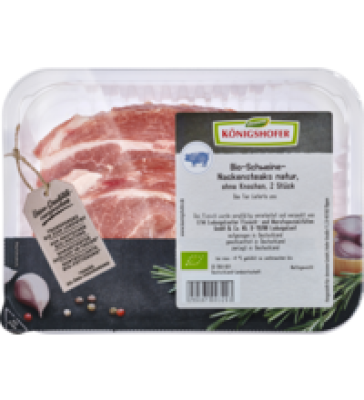 Schweine-Nackensteaks natur, ohne Knochen, ca. 350 gr Schale (2 Stück), Königshofer