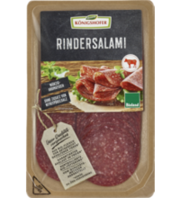 Rindersalami, geschnitten, 80 gr Packung, Königshofer