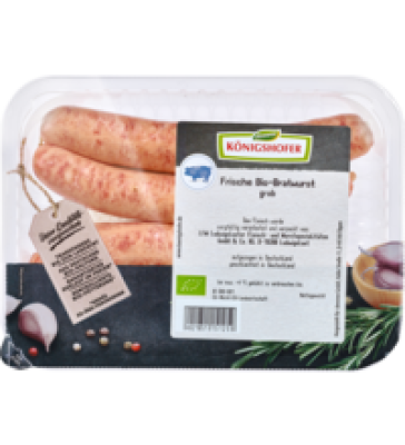Frische Bratwurst, roh, grob, 250 gr Schale (4 Stück), Königshofer