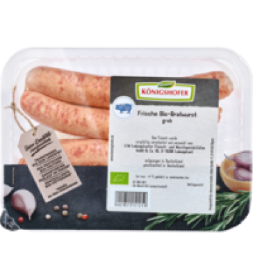 Frische Bratwurst, roh, grob, 250 gr Schale (4 Stück), Königshofer