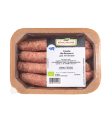 Frische Bärlauchbratwurst, roh, grob, 250 gr Schale (4 Stück), Königshofer