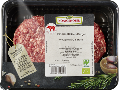 Rindfleisch-Burger, roh, gewürzt, 250 gr Schale (2 Stück), Königshofer