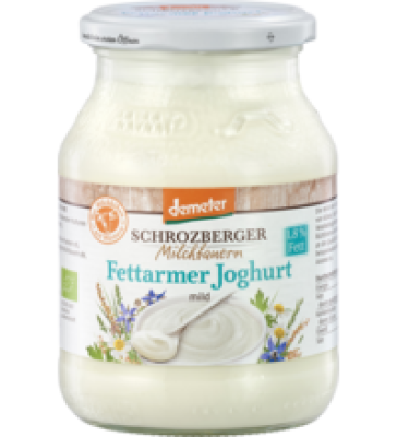 Fettarmer Joghurt Natur, 1,8% Fett, 500 gr Glas, Schrozberger Milchbauern