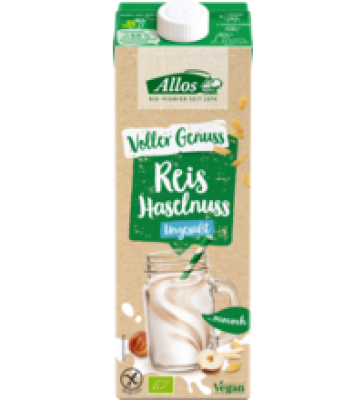 Reis-Haselnuss Drink, ungesüßt, vegan, 1 ltr Tetra Pack, Allos