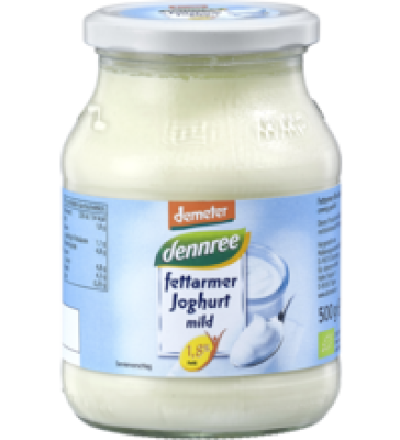 Fettarmer Joghurt mild, 1,8% Fett, 500 gr Glas, dennree