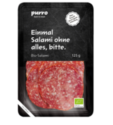 Bio-Salami, geschnitten, 125 gr Packung, purro