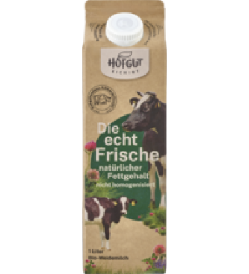Frische Vollmilch, 3,8% Fett, 1 ltr Tetra Pack, Hofgut Eichigt