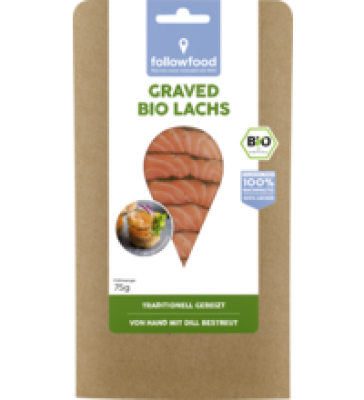 Graved bio Lachs, geräuchert, 75 gr Packung, followfood